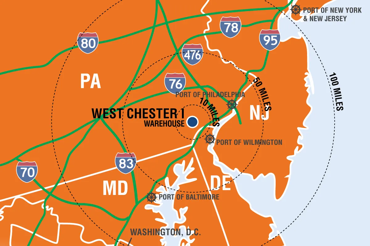 West Chester I Warehouse Radius Map