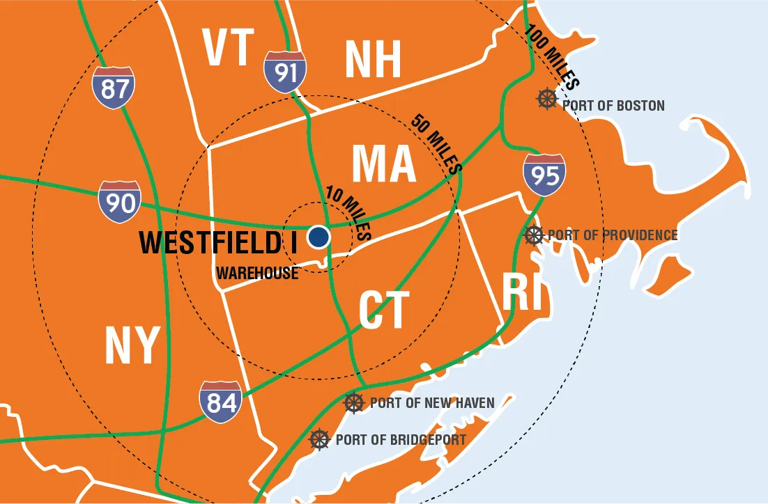 Westfield I Warehouse Radius Map