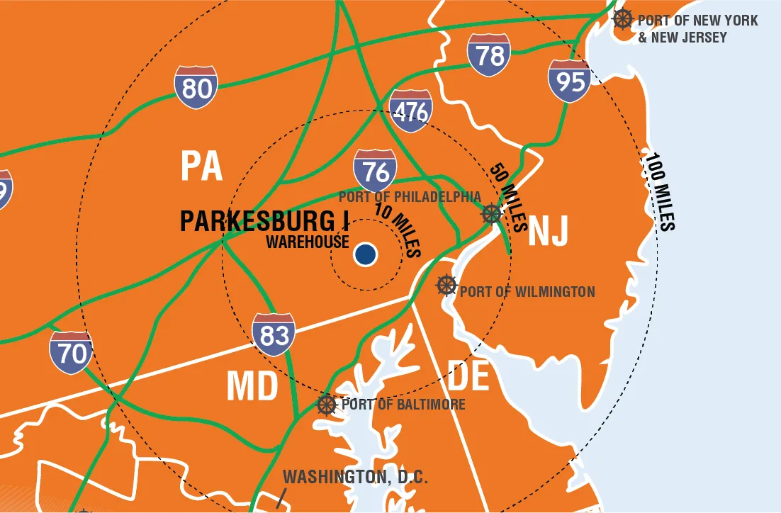 Parkesburg Warehouse Radius Map